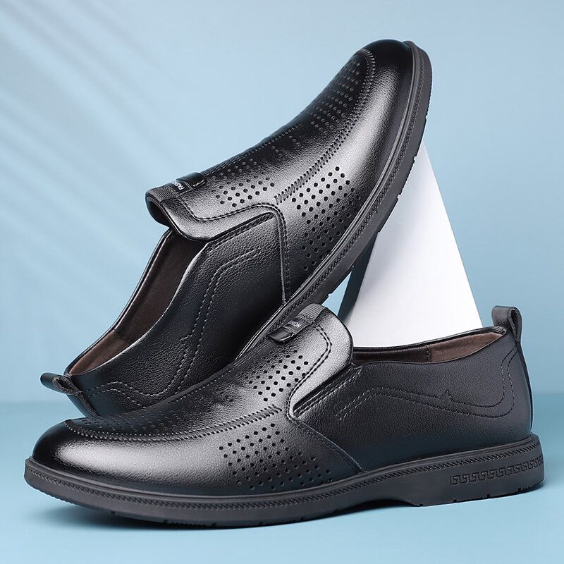 Männer Rindsleder Ausgehöhlt Atmungsaktive Bequeme Slip On Casual Business Schuhe