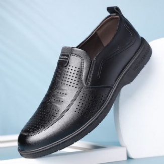 Männer Rindsleder Ausgehöhlt Atmungsaktive Bequeme Slip On Casual Business Schuhe