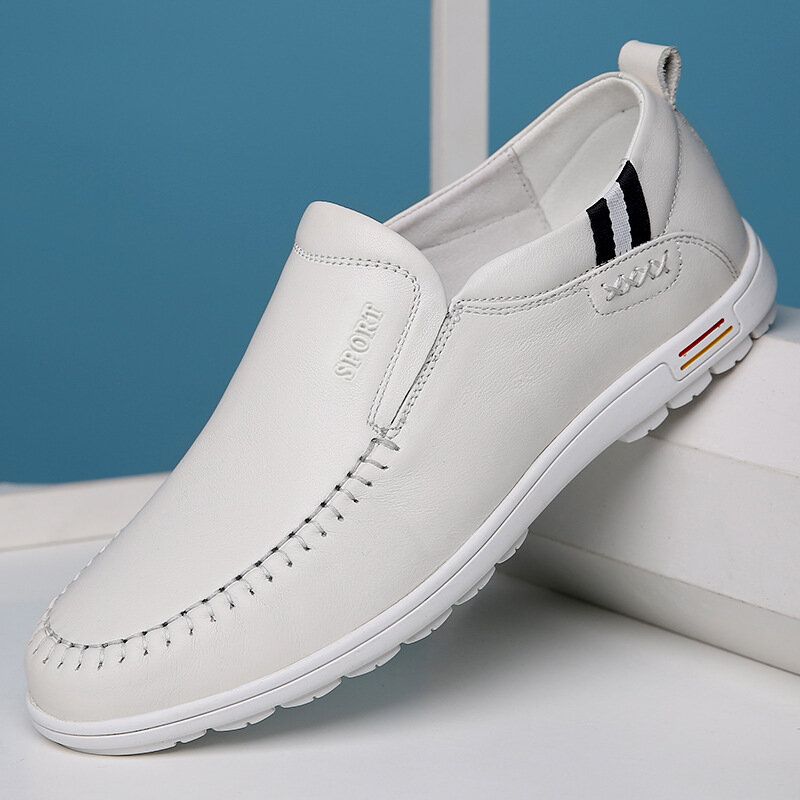 Männer Rindsleder Aushöhlen Atmungsaktive Soft Bottom Slip-on Casual Lederschuhe