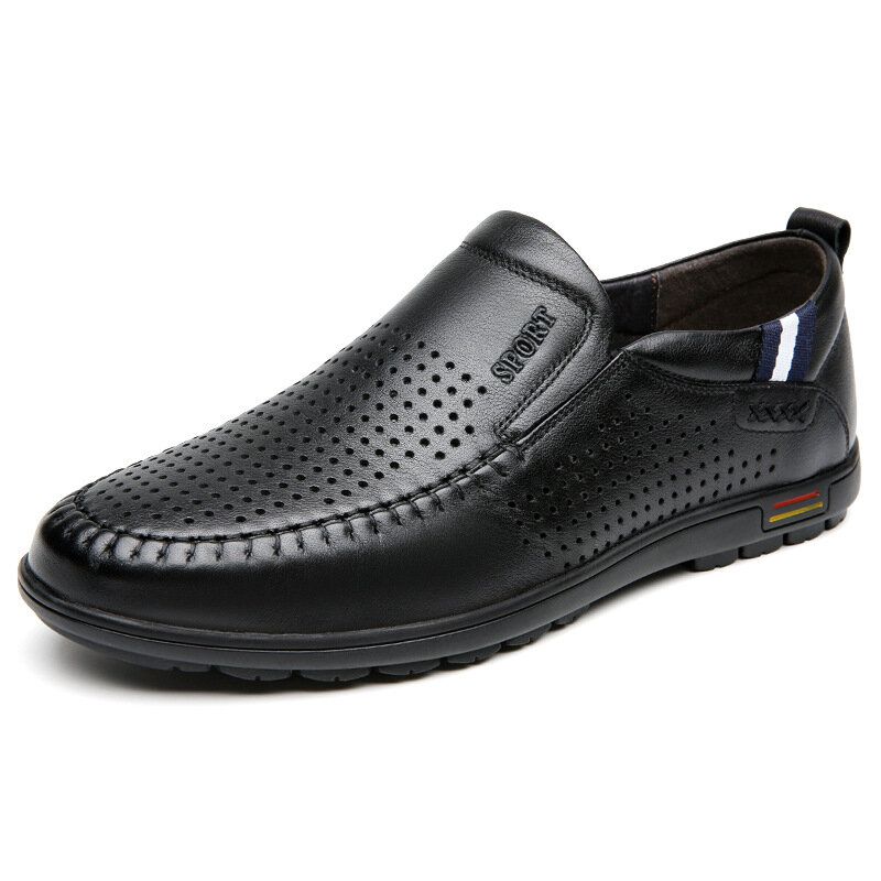 Männer Rindsleder Aushöhlen Atmungsaktive Soft Bottom Slip-on Casual Lederschuhe