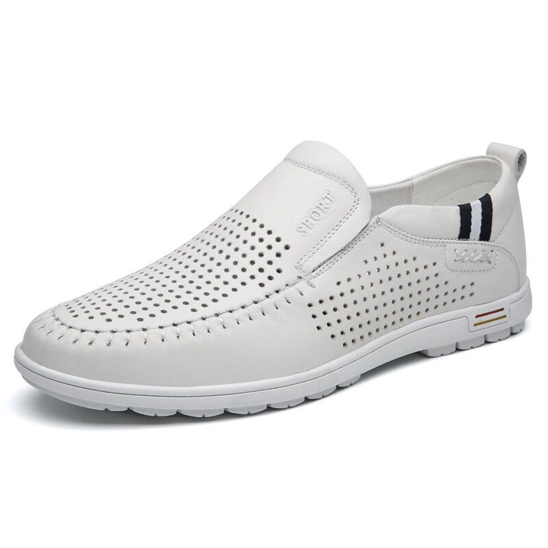 Männer Rindsleder Aushöhlen Atmungsaktive Soft Bottom Slip-on Casual Lederschuhe