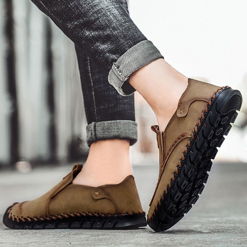 Rutschfeste Outdoor-loafer Für Herren Handgenähte Slipper Zum Hineinschlüpfen