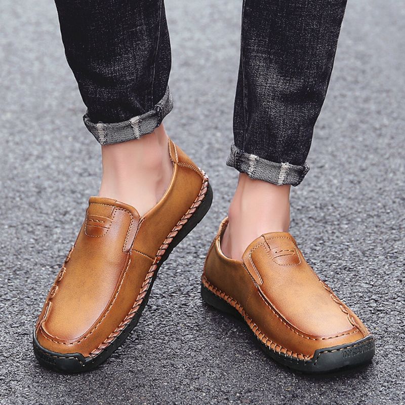 Rutschfeste Outdoor-loafer Für Herren Handgenähte Slipper Zum Hineinschlüpfen