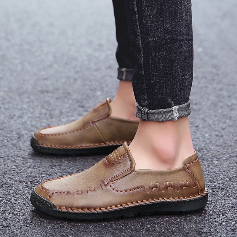 Rutschfeste Outdoor-loafer Für Herren Handgenähte Slipper Zum Hineinschlüpfen