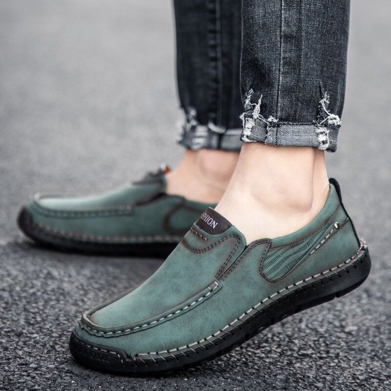 Rutschfeste Slip-on-loafer Aus Handgenähtem Mikrofaserleder Für Herren