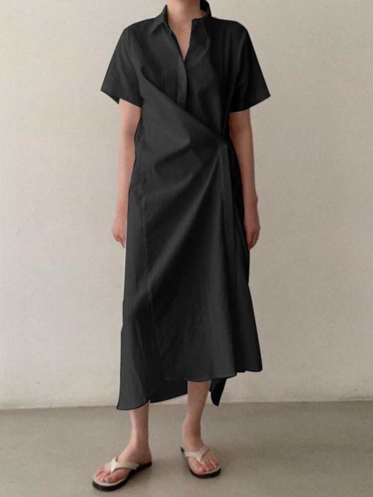 Asymmetrisches Maxikleid Mit Einfarbigem Revers Für Damen