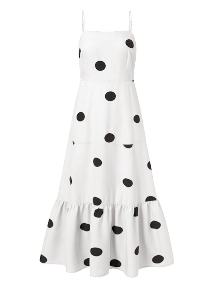 Bohemian Polka Dot Print Ärmellose Träger Plissee Holiday Casual Maxikleid