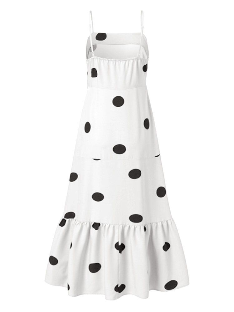 Bohemian Polka Dot Print Ärmellose Träger Plissee Holiday Casual Maxikleid