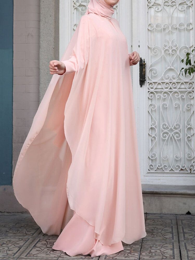 Damen Kaftan Tunika Zweiteiliges Maxikleid Mit Abnehmbarer Fledermaus Und Langen Ärmeln