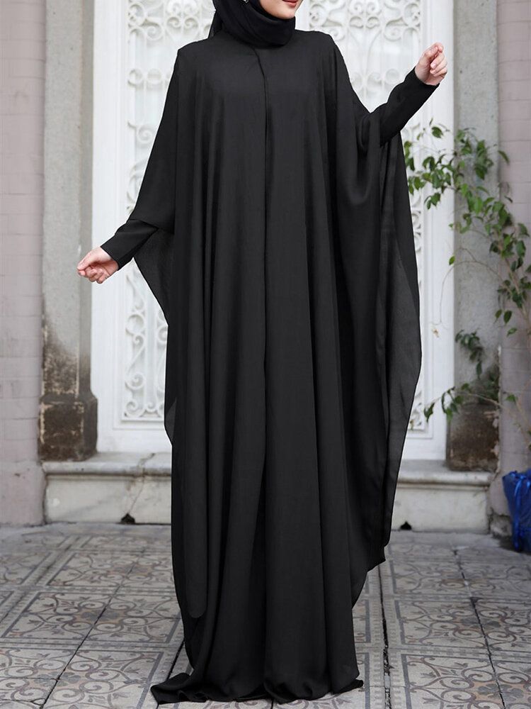 Damen Kaftan Tunika Zweiteiliges Maxikleid Mit Abnehmbarer Fledermaus Und Langen Ärmeln