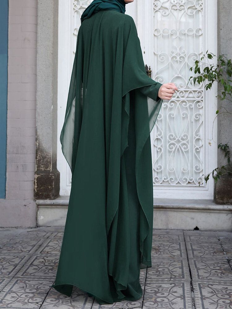 Damen Kaftan Tunika Zweiteiliges Maxikleid Mit Abnehmbarer Fledermaus Und Langen Ärmeln