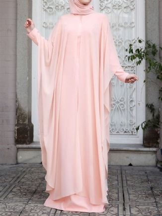 Damen Kaftan Tunika Zweiteiliges Maxikleid Mit Abnehmbarer Fledermaus Und Langen Ärmeln