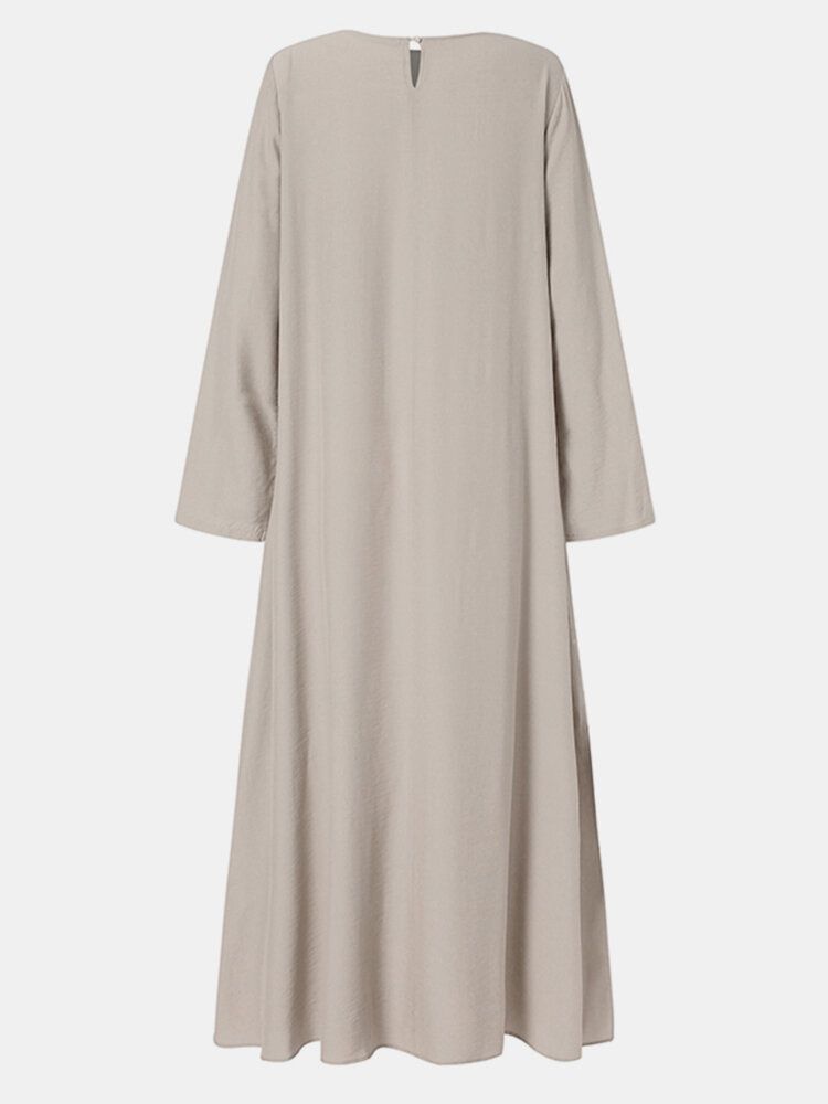 Damen Lässiges Maxikleid Mit O-ausschnitt Und Langen Ärmeln