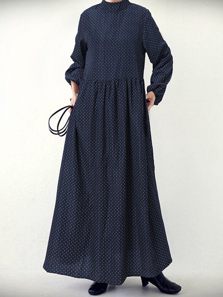 Damen Maxikleid Mit Rautenmuster Swing-puffärmeln Und Seitentasche