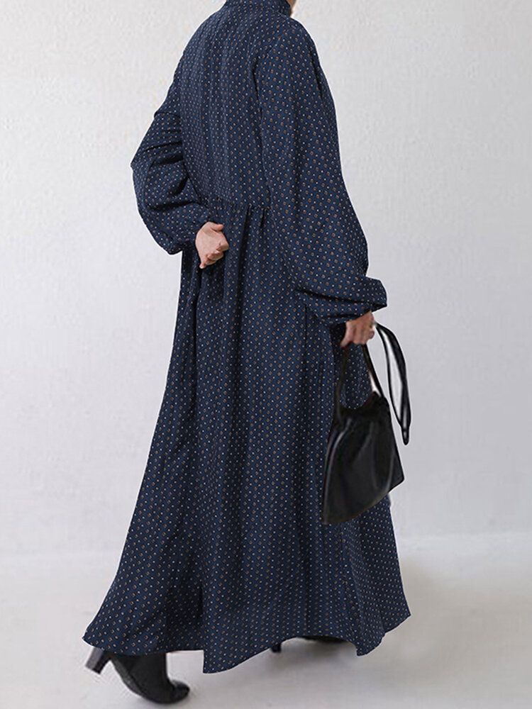 Damen Maxikleid Mit Rautenmuster Swing-puffärmeln Und Seitentasche