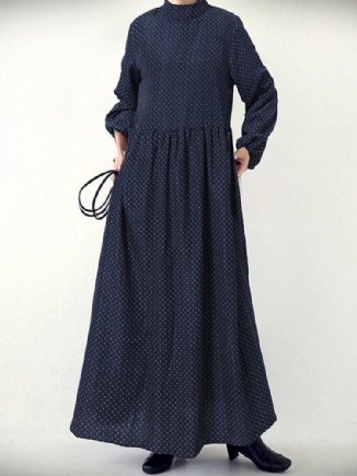 Damen Maxikleid Mit Rautenmuster Swing-puffärmeln Und Seitentasche