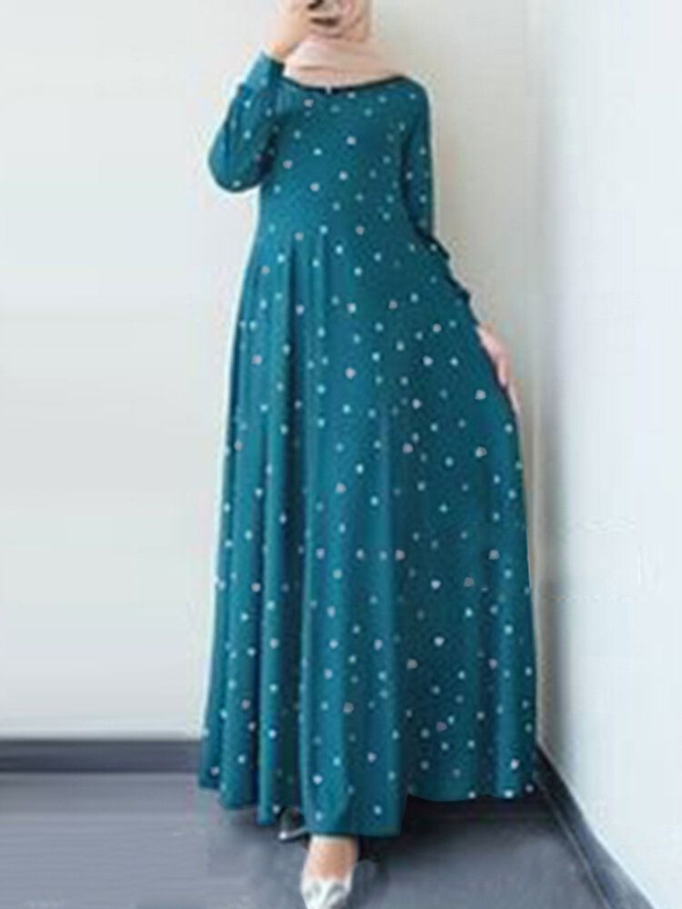 Frauen Geometrisch Bedrucktes O-ausschnitt Knopfmanschetten Böhmisches Muslimisches Kaftan Maxikleid