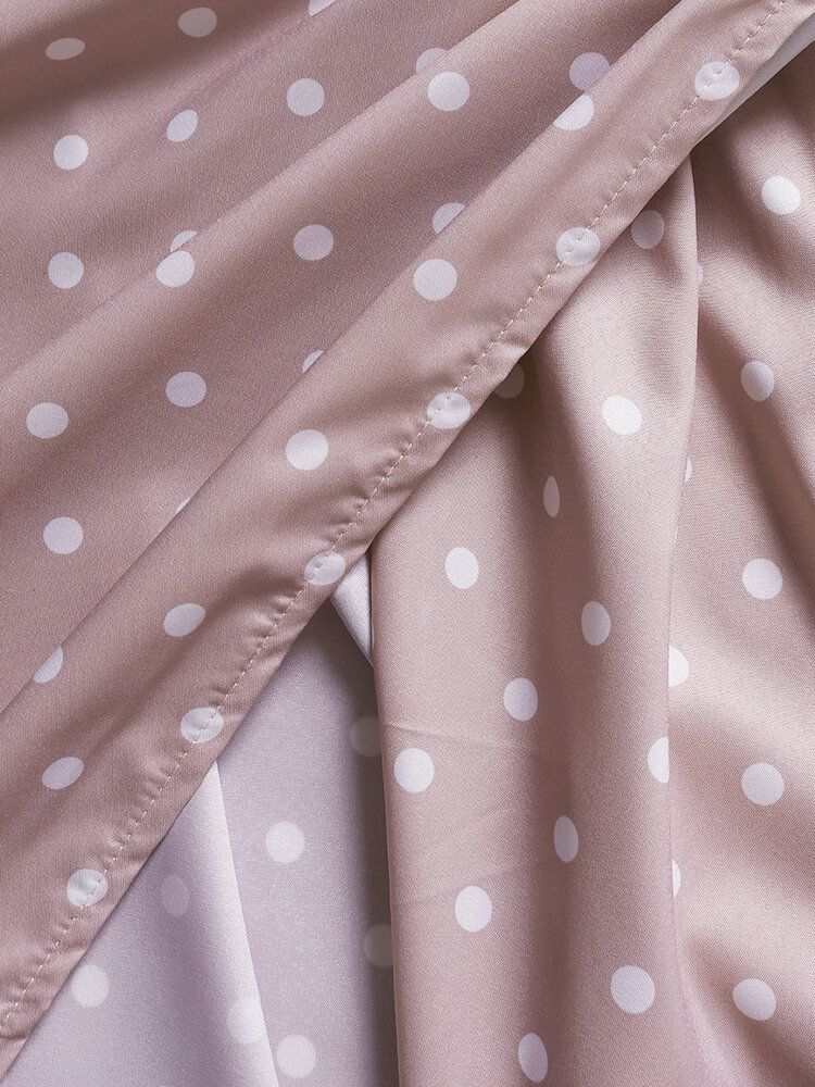 Frauen Niedlich Polka Dot V-ausschnitt Wrap Casual Kurzarm Maxikleider Mit Gürtel