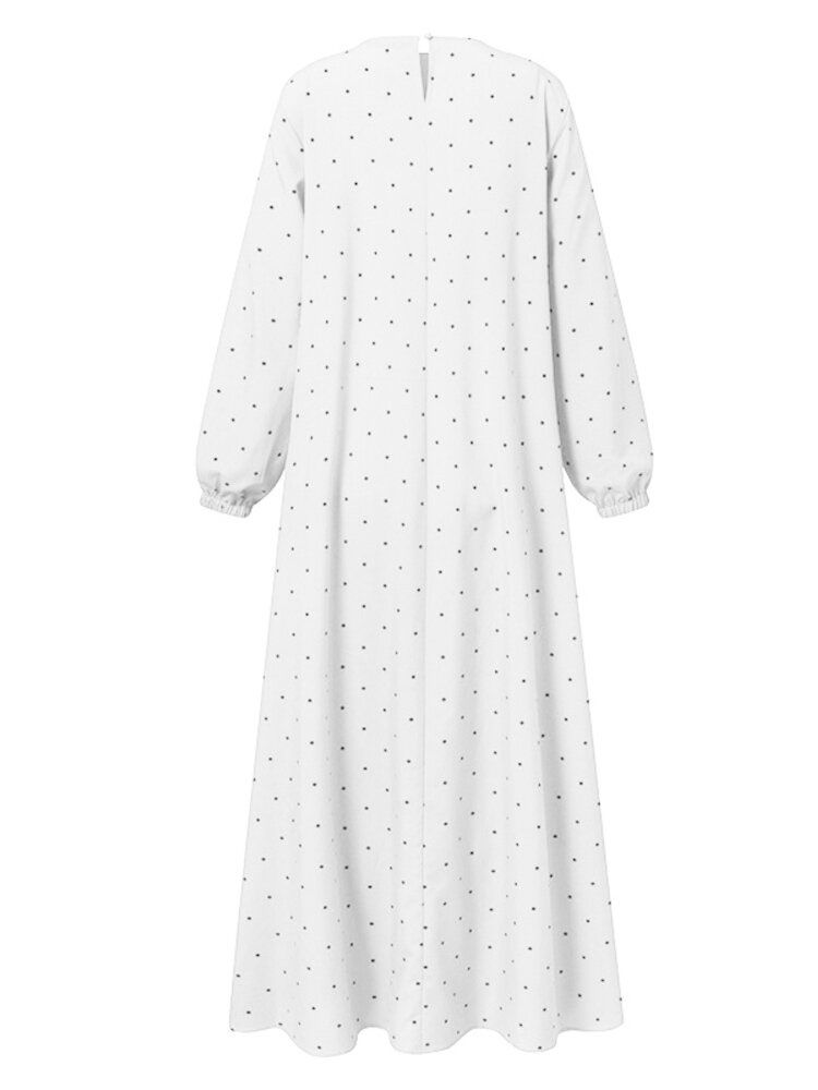 Frauen Polka Dot Kaftan Tunika Elastische Manschettenknöpfe Bodenlange Midikleider Mit O-ausschnitt Und Durchgehenden Ärmeln