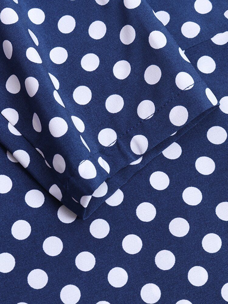 Frauen Polka Dot Print Asymmetrische Rüschen Lässige Maxikleider Mit Langen Ärmeln