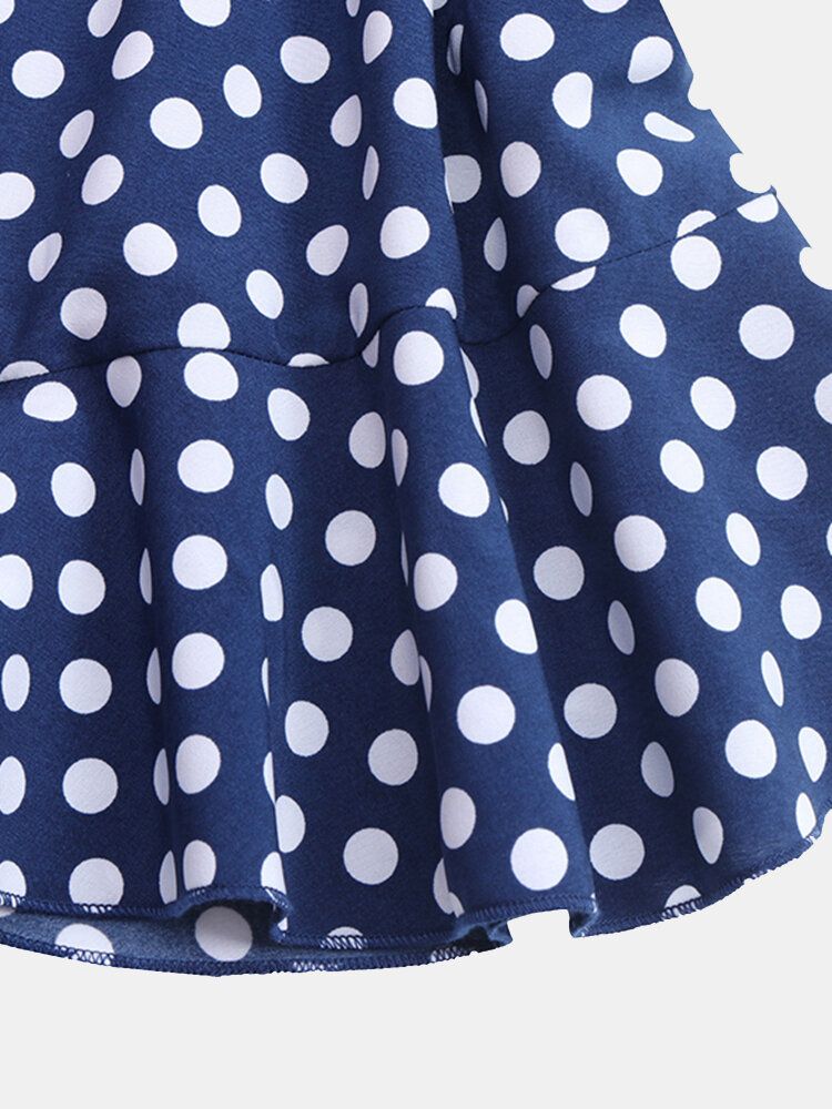 Frauen Polka Dot Print Asymmetrische Rüschen Lässige Maxikleider Mit Langen Ärmeln