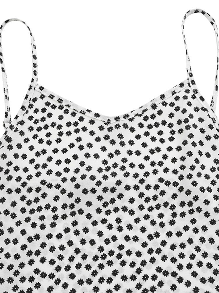 Frauen-sonnenblumendruck-knopf-detail-feiertags-lässiges Sling-kleid Mit Diagonalem Saum