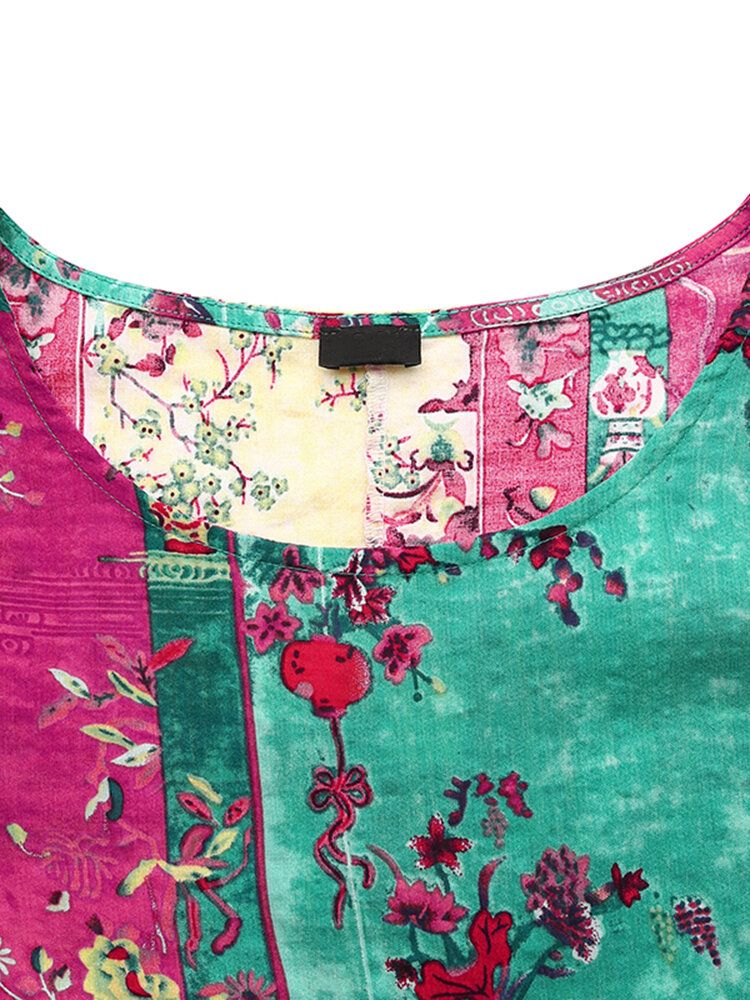 Kurzärmliges Vintage-maxikleid Mit Abstraktem Print Für Damen