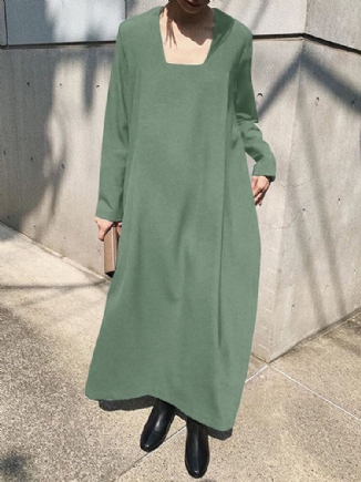 Langes Böhmisches Maxikleid Mit Festem Quadratischem Kragen Und Seitentaschen Für Damen