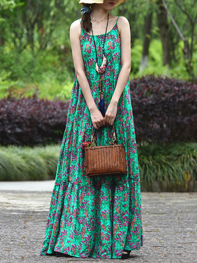 O-ausschnitt Mit Blumenmuster Lockeres Böhmisches Sommerkleid Für Frauen