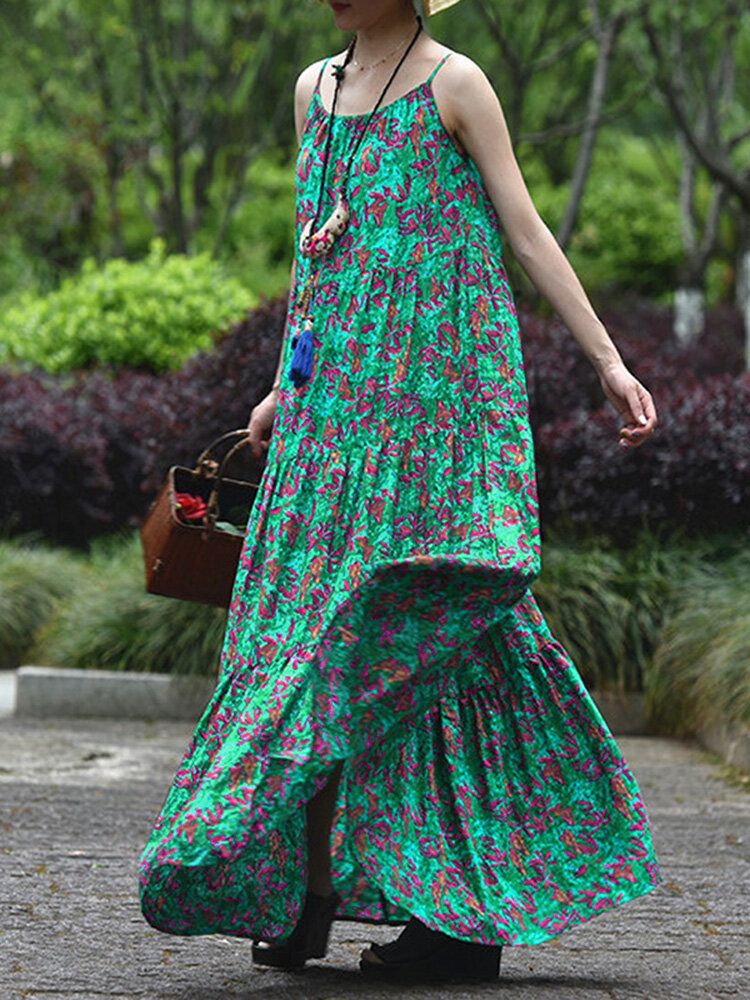 O-ausschnitt Mit Blumenmuster Lockeres Böhmisches Sommerkleid Für Frauen