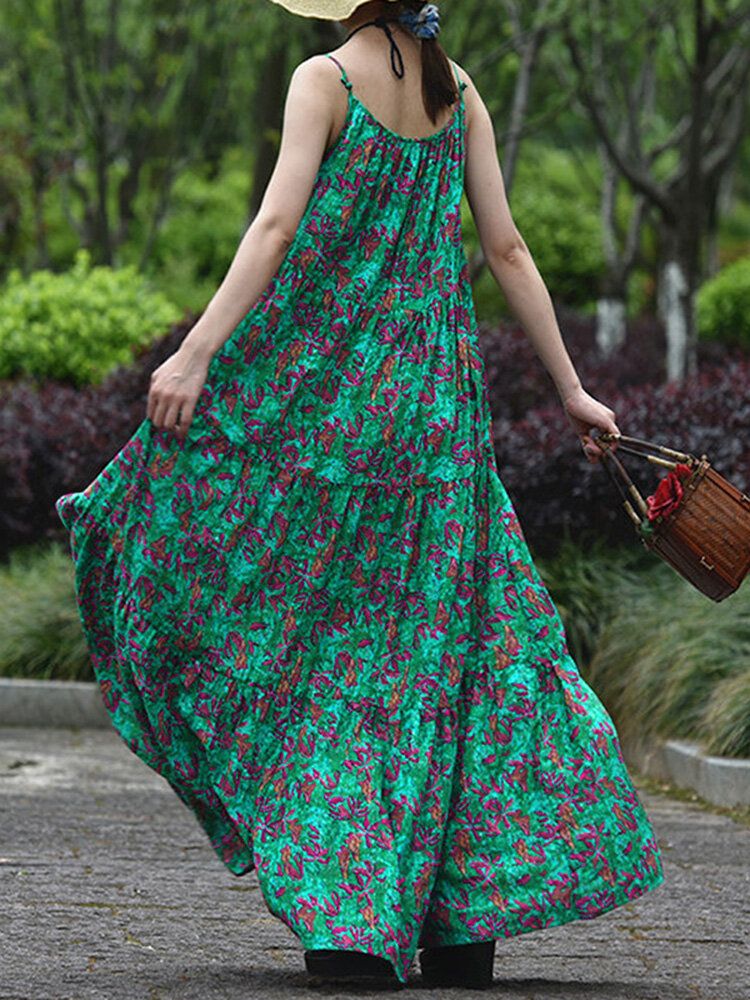 O-ausschnitt Mit Blumenmuster Lockeres Böhmisches Sommerkleid Für Frauen