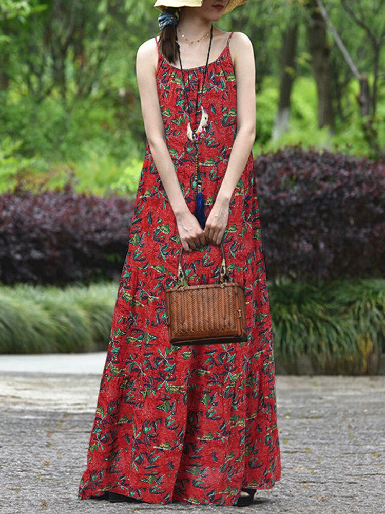 O-ausschnitt Mit Blumenmuster Lockeres Böhmisches Sommerkleid Für Frauen