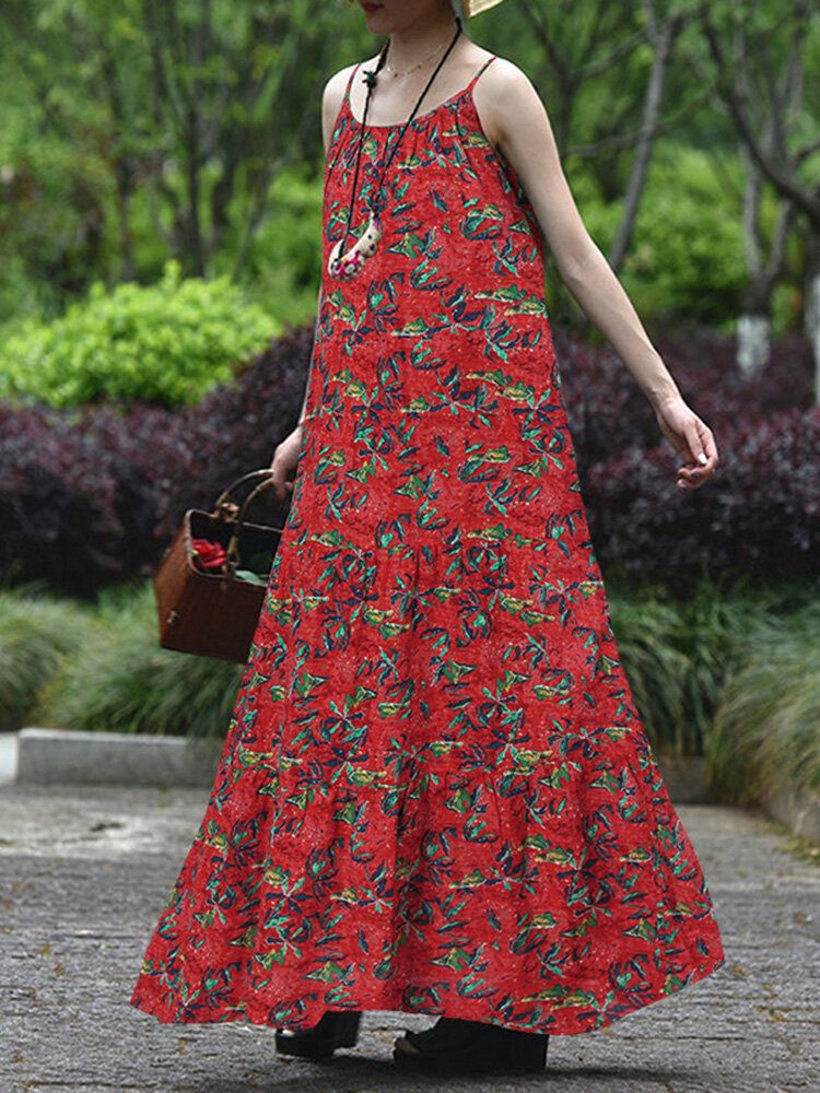 O-ausschnitt Mit Blumenmuster Lockeres Böhmisches Sommerkleid Für Frauen