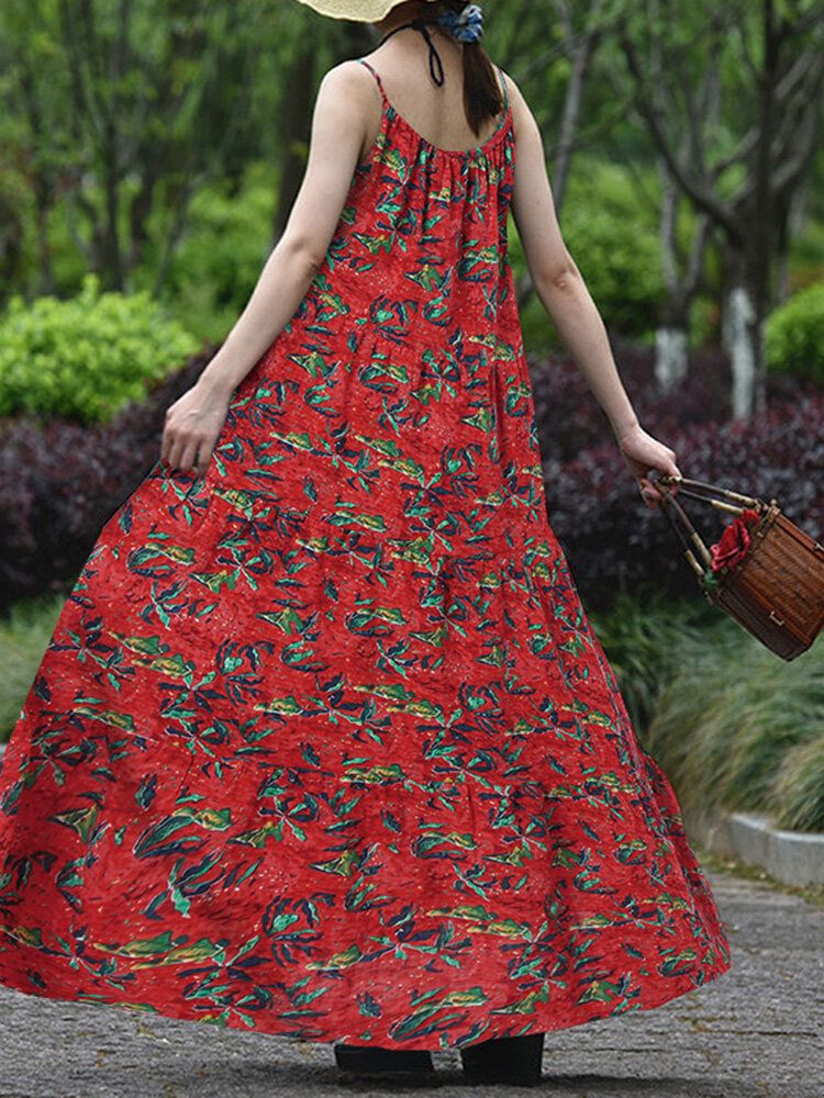 O-ausschnitt Mit Blumenmuster Lockeres Böhmisches Sommerkleid Für Frauen