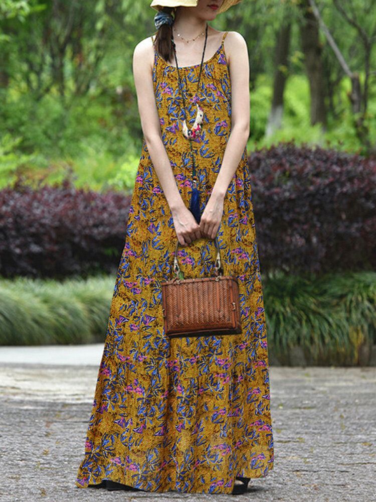 O-ausschnitt Mit Blumenmuster Lockeres Böhmisches Sommerkleid Für Frauen