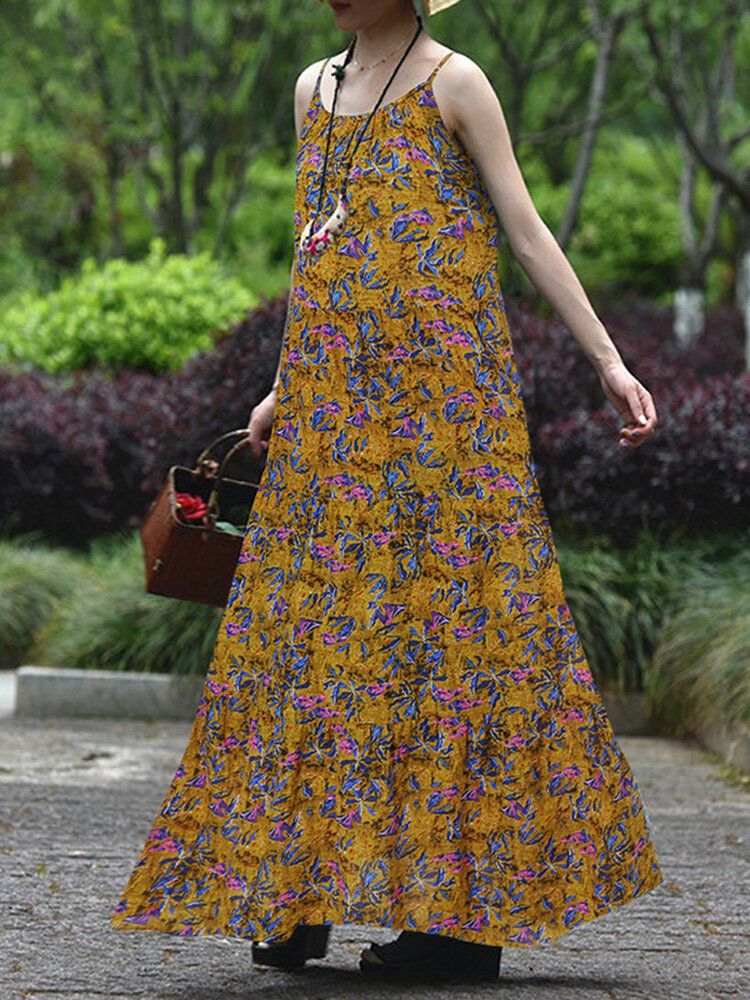 O-ausschnitt Mit Blumenmuster Lockeres Böhmisches Sommerkleid Für Frauen