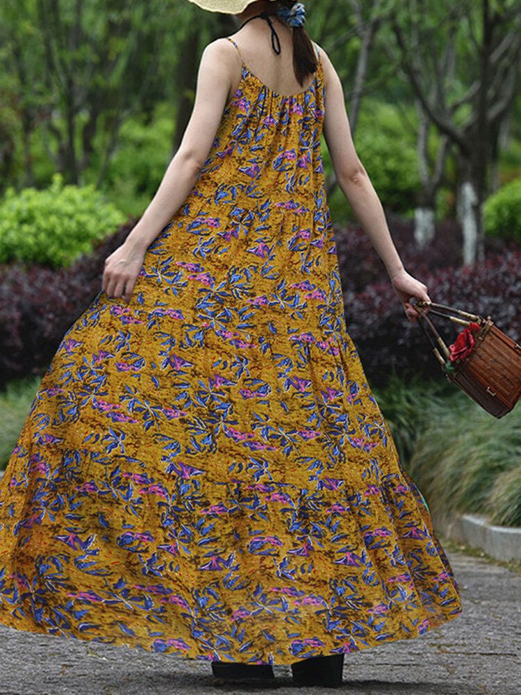 O-ausschnitt Mit Blumenmuster Lockeres Böhmisches Sommerkleid Für Frauen