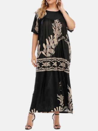 Plus Size Ethnic Print Kurzarm Lockeres Freizeitkleid