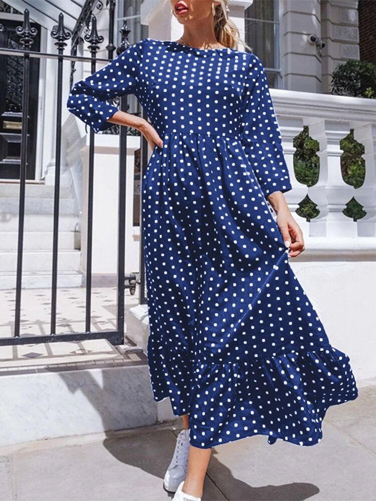 Polka Dot Plissees Splicing Lässiges Sommerkleid Für Damen