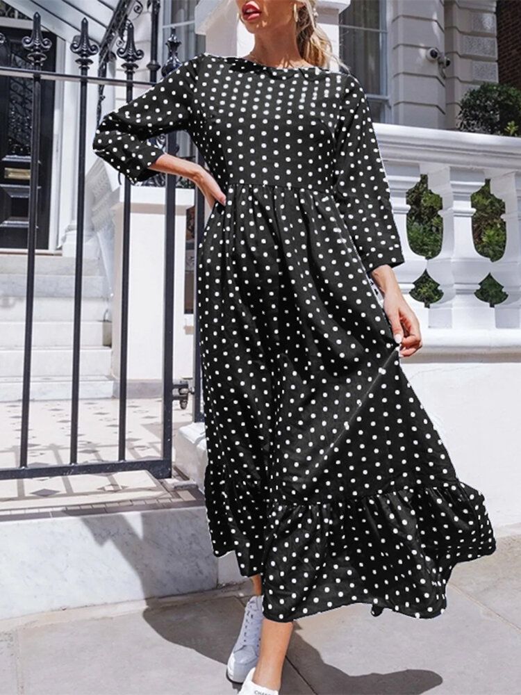 Polka Dot Plissees Splicing Lässiges Sommerkleid Für Damen