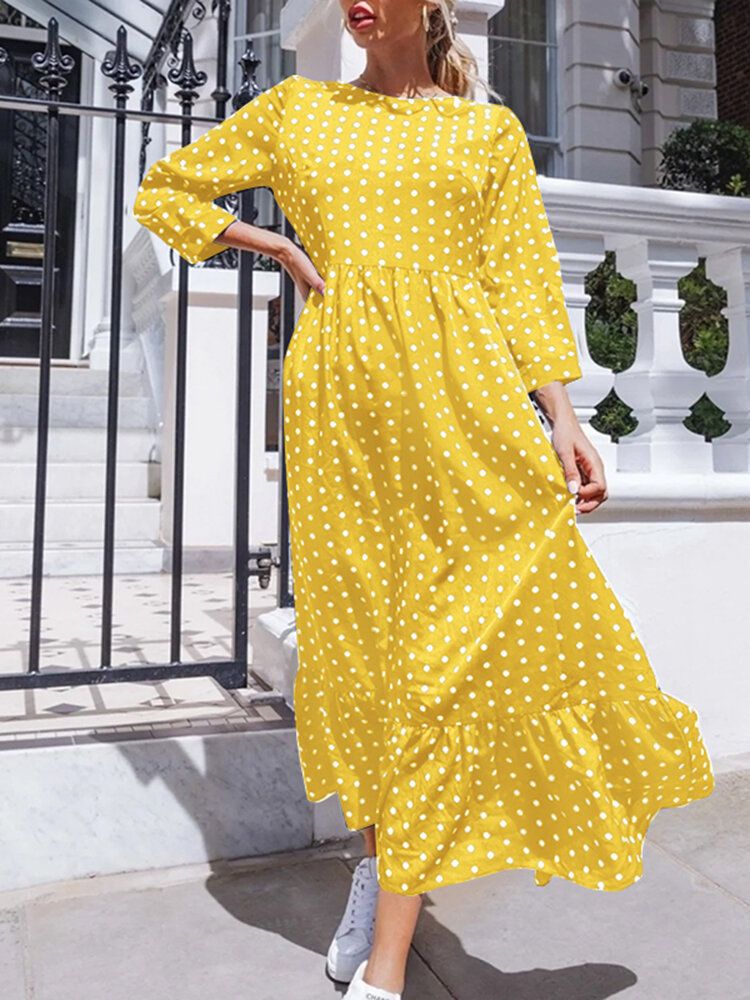 Polka Dot Plissees Splicing Lässiges Sommerkleid Für Damen