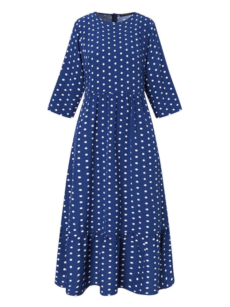 Polka Dot Plissees Splicing Lässiges Sommerkleid Für Damen