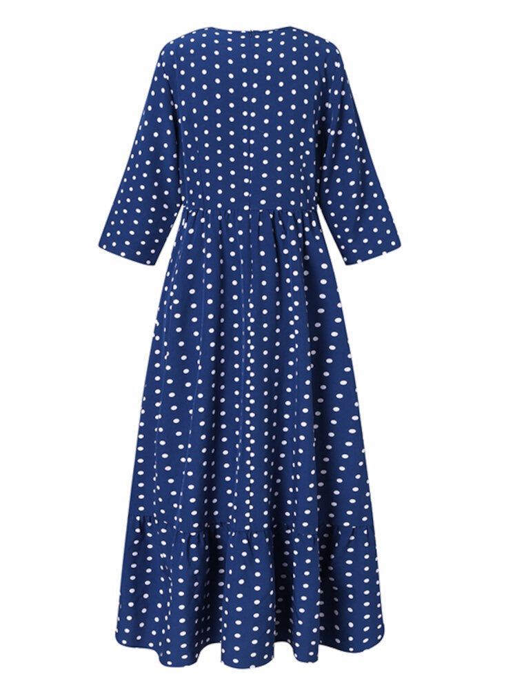 Polka Dot Plissees Splicing Lässiges Sommerkleid Für Damen