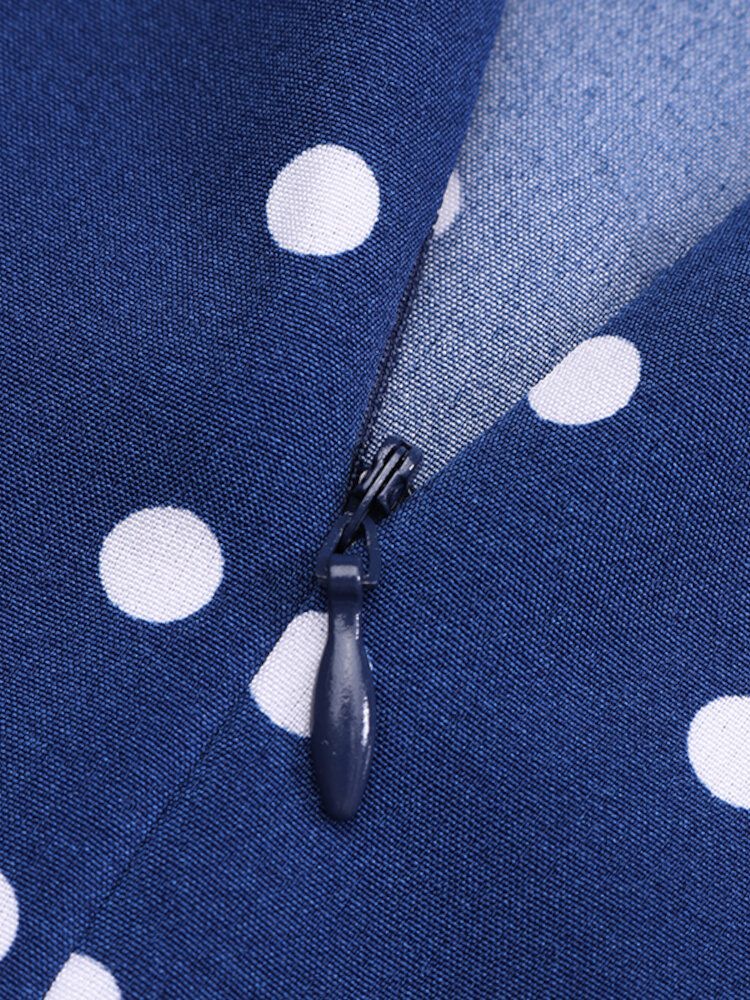 Polka Dot Plissees Splicing Lässiges Sommerkleid Für Damen