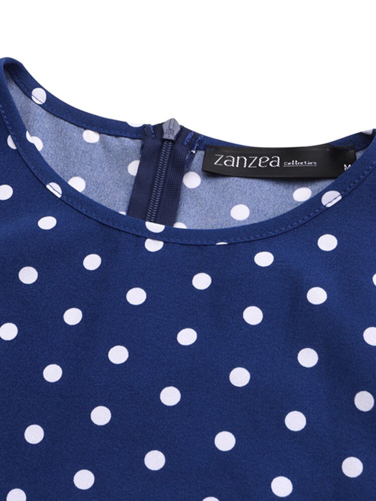 Polka Dot Plissees Splicing Lässiges Sommerkleid Für Damen