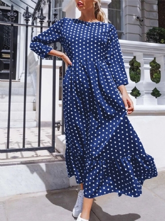 Polka Dot Plissees Splicing Lässiges Sommerkleid Für Damen