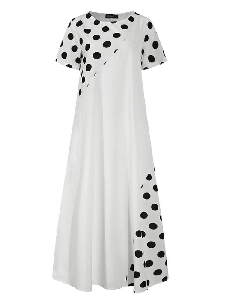 Polka Dot Print Patchwork Kurzarm Holiday Bohemian Maxikleid Für Damen