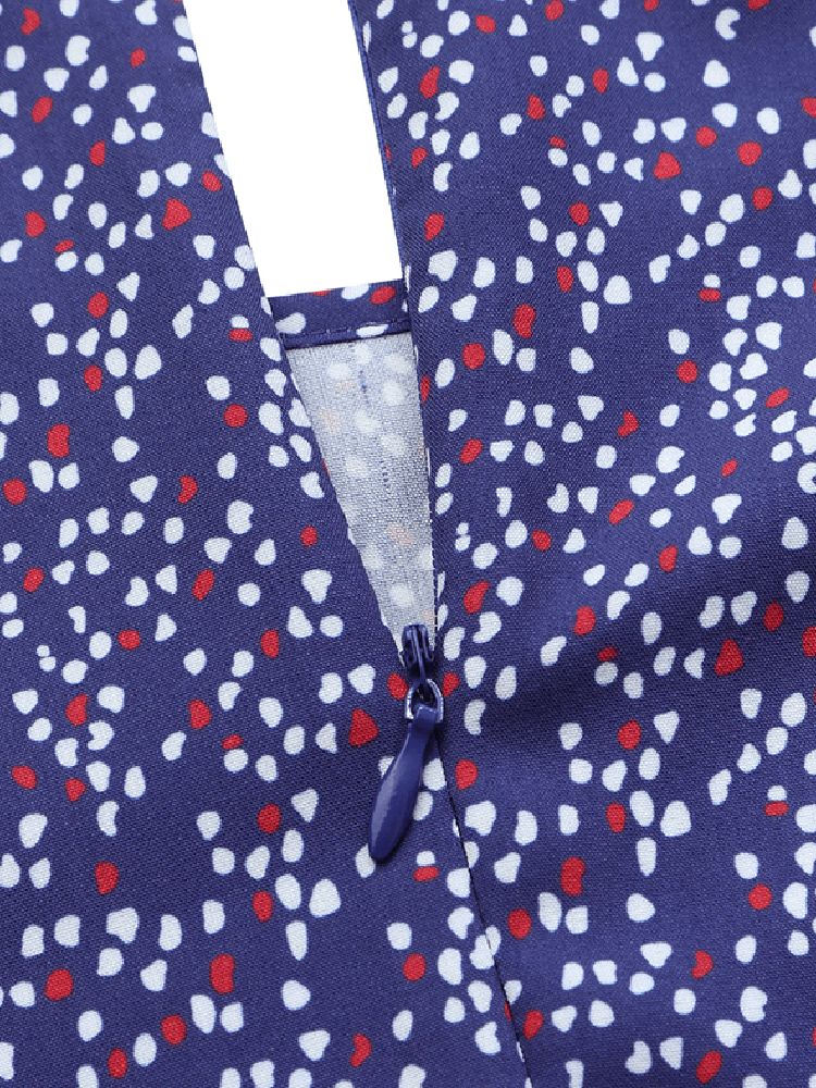 Polka Dot Print Rundhalsausschnitt Rückenreißverschluss Lässige Maxikleider Mit Langen Ärmeln