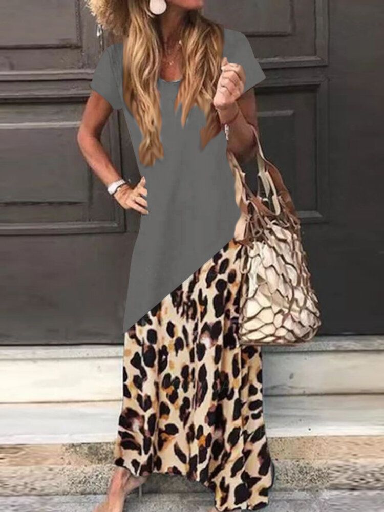 Sommerbluse Im Europäischen Stil Mit Leopardenmuster Und Tasche Für Damen