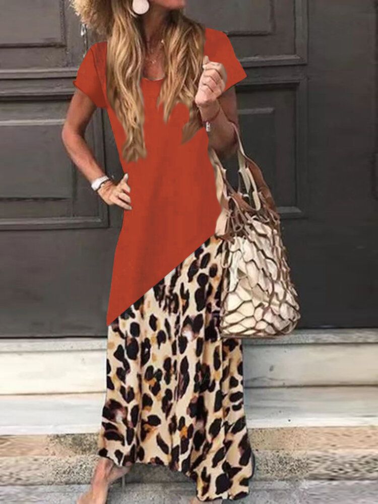 Sommerbluse Im Europäischen Stil Mit Leopardenmuster Und Tasche Für Damen